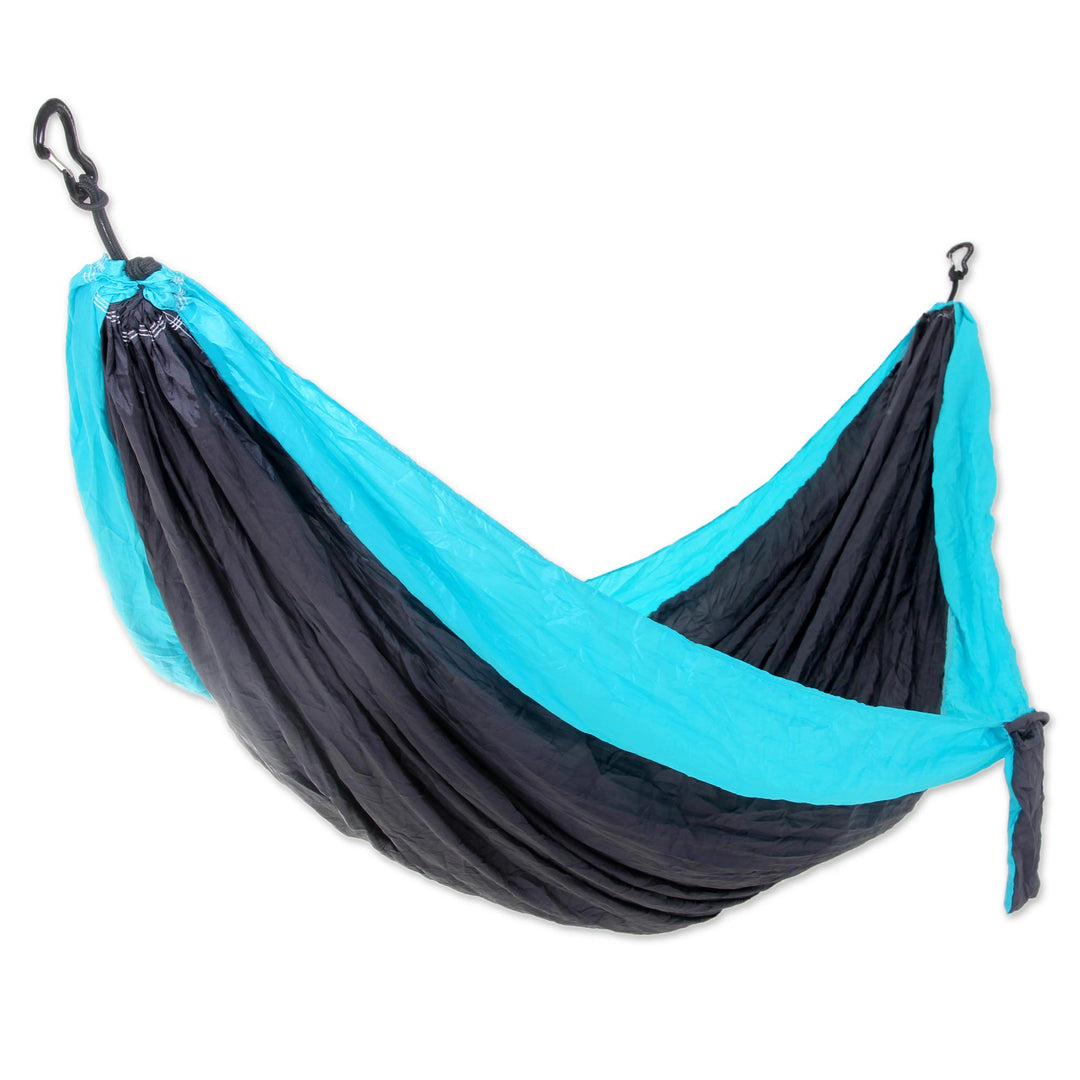 Grey Turquoise Portable Parachute Fabric Hammock (Double) - Highland Dreams
