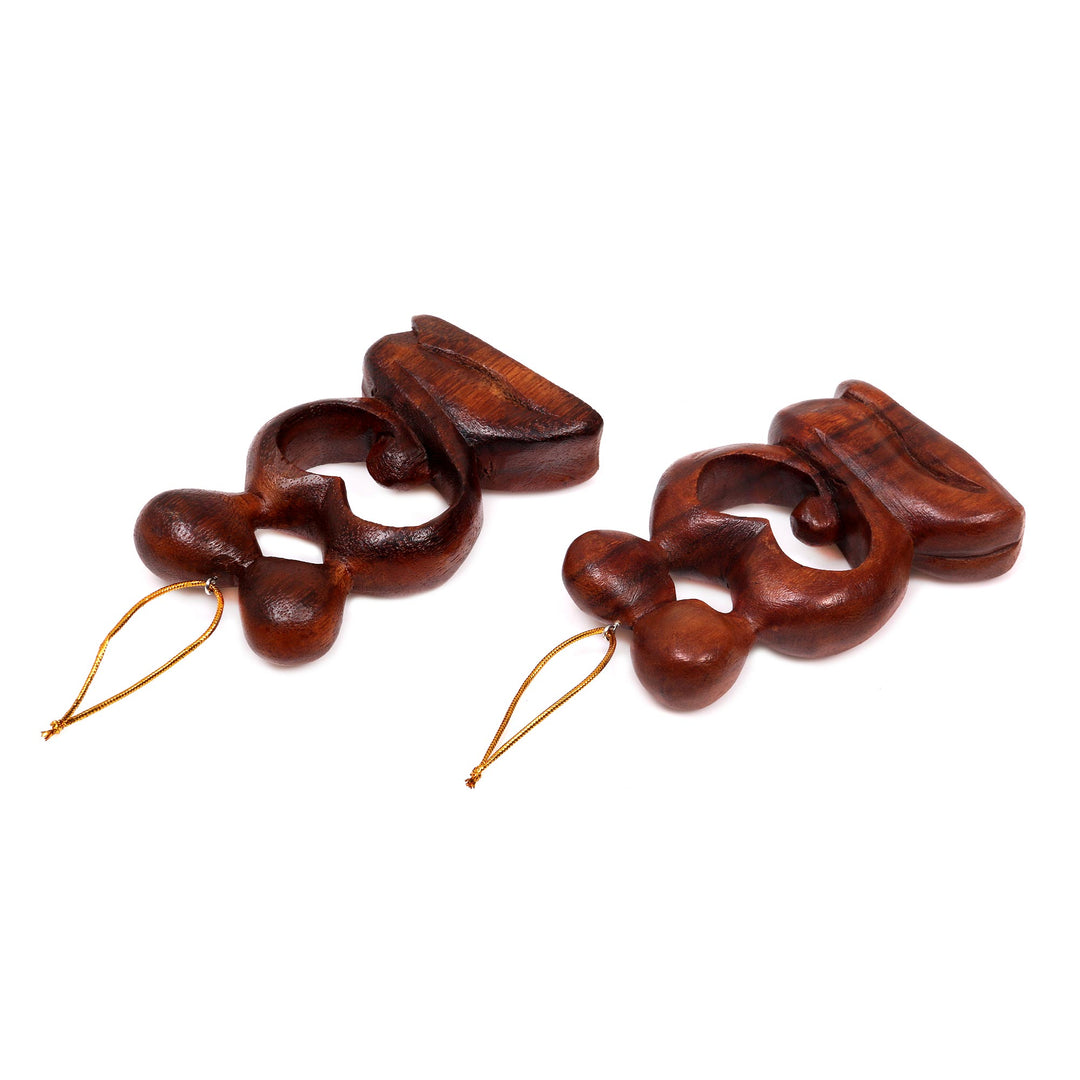 Two Heart Ornaments of Couple Kissing Hand Carved of Wood - Forever Together