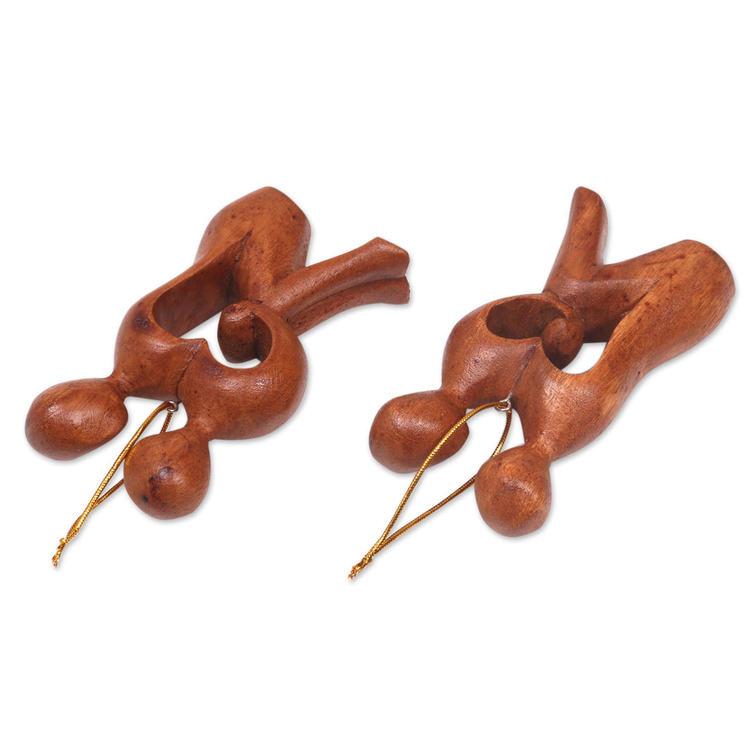 2 Heart Shaped Romantic Ornaments Hand Carved Wood Sculpture - Look Into My Eyes