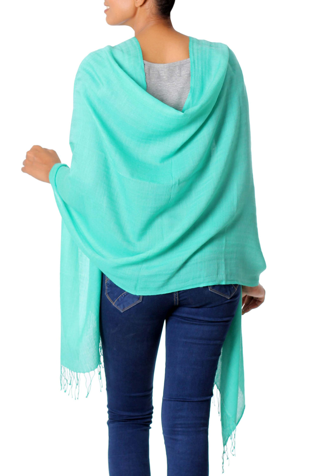 Hemlock Green Shawl Wool Blend Wrap from India - Green Diamond Fantasy'