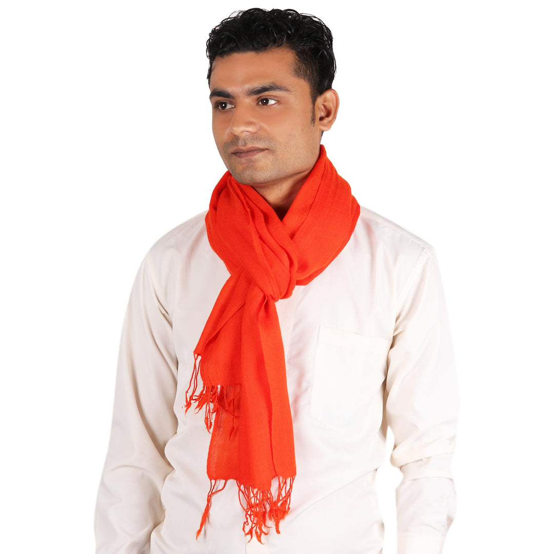 Men's Woven Wool Orange-Red Scarf from India - Kashmiri Fire