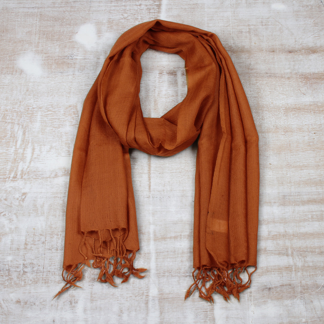 India Lightweight Brown Wool Men's Scarf - Kashmiri Cinnamon
