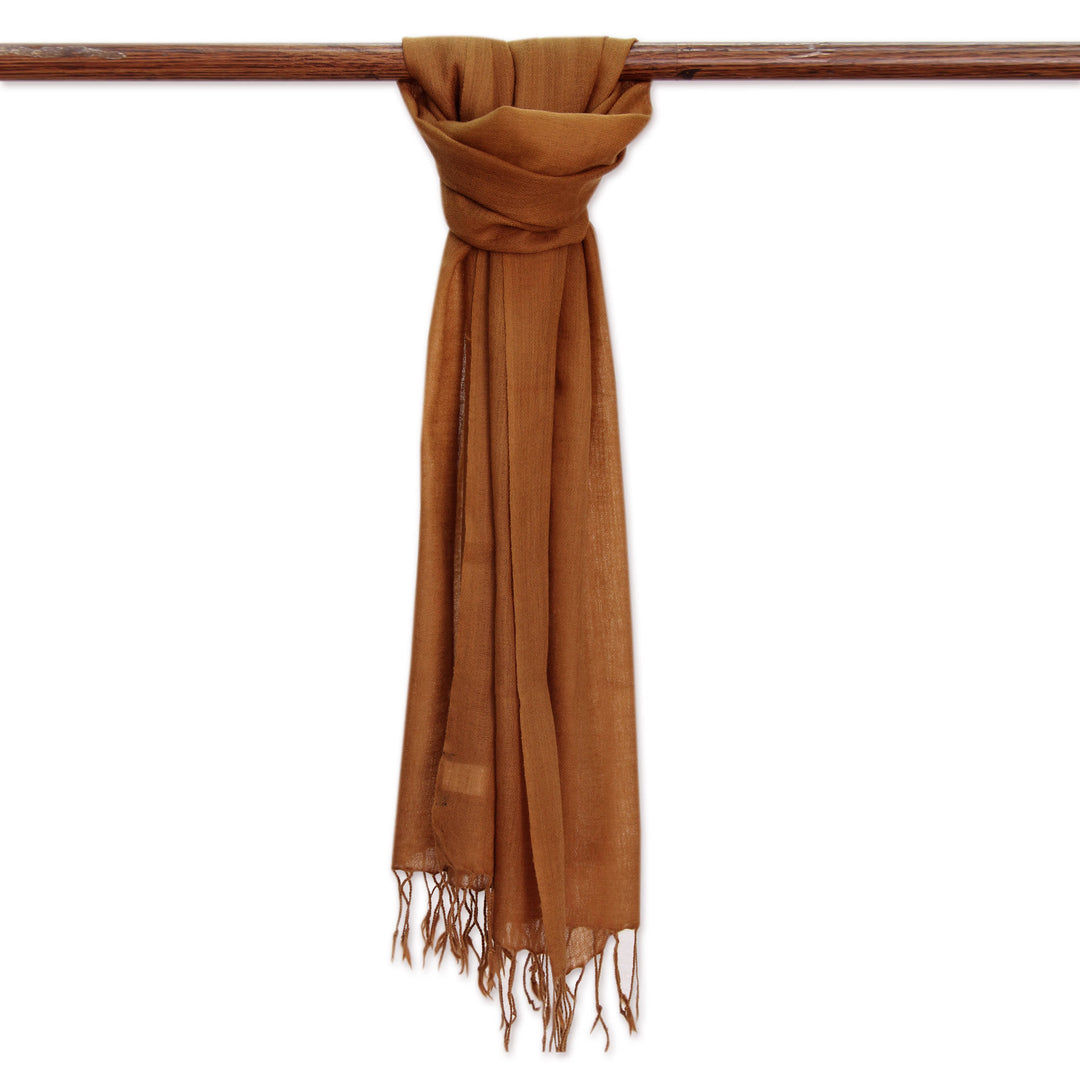 India Lightweight Brown Wool Men's Scarf - Kashmiri Cinnamon