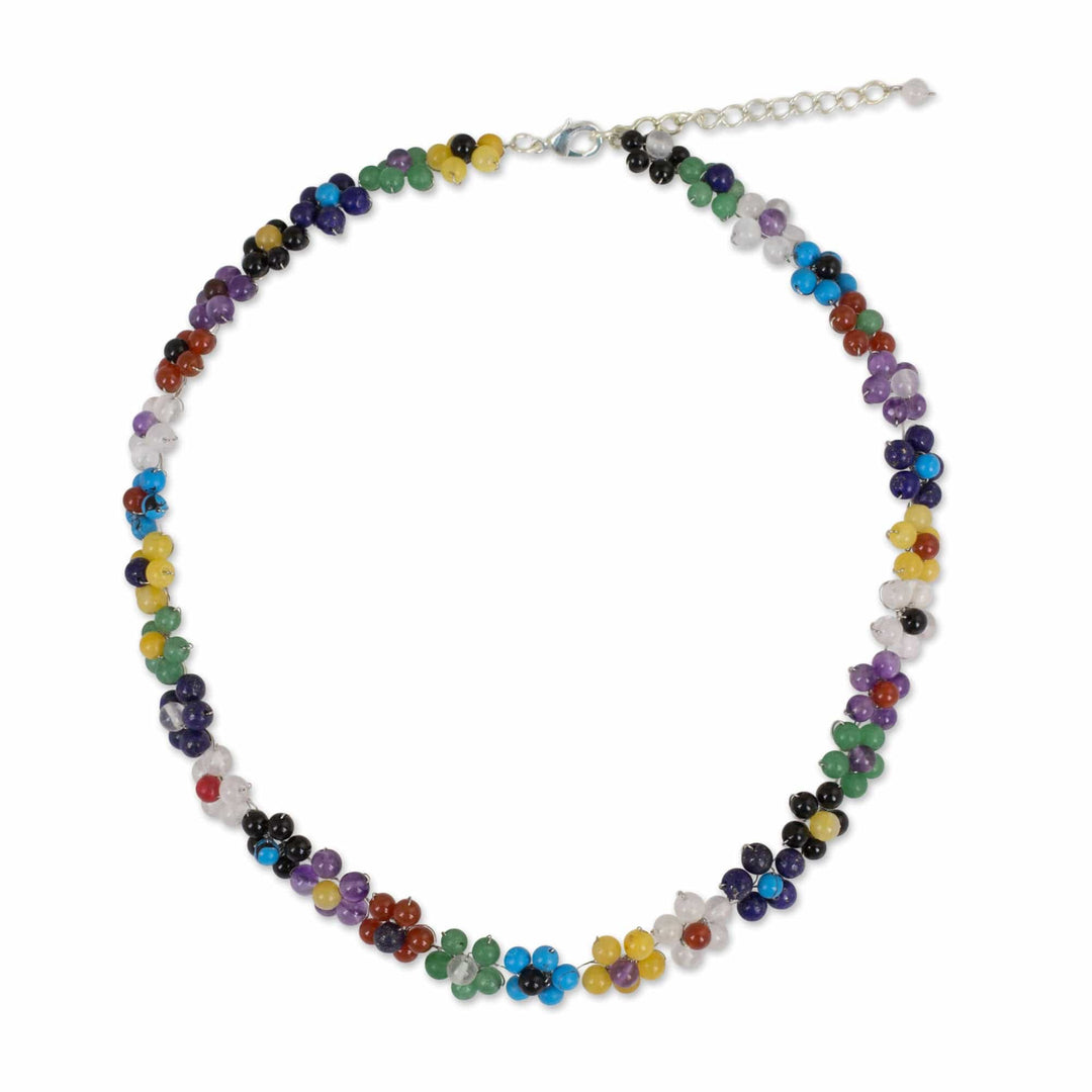Colorful Multi Gemstone Flower Necklace from Thailand - Rainbow Blooms