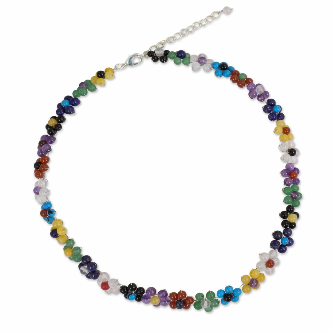 Colorful Multi Gemstone Flower Necklace from Thailand - Rainbow Blooms