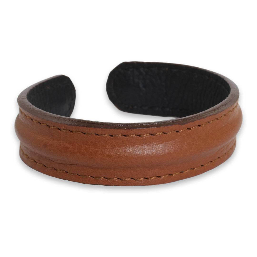 Men's Brown Leather Cuff Bracelet from Thailand - Basic Brown