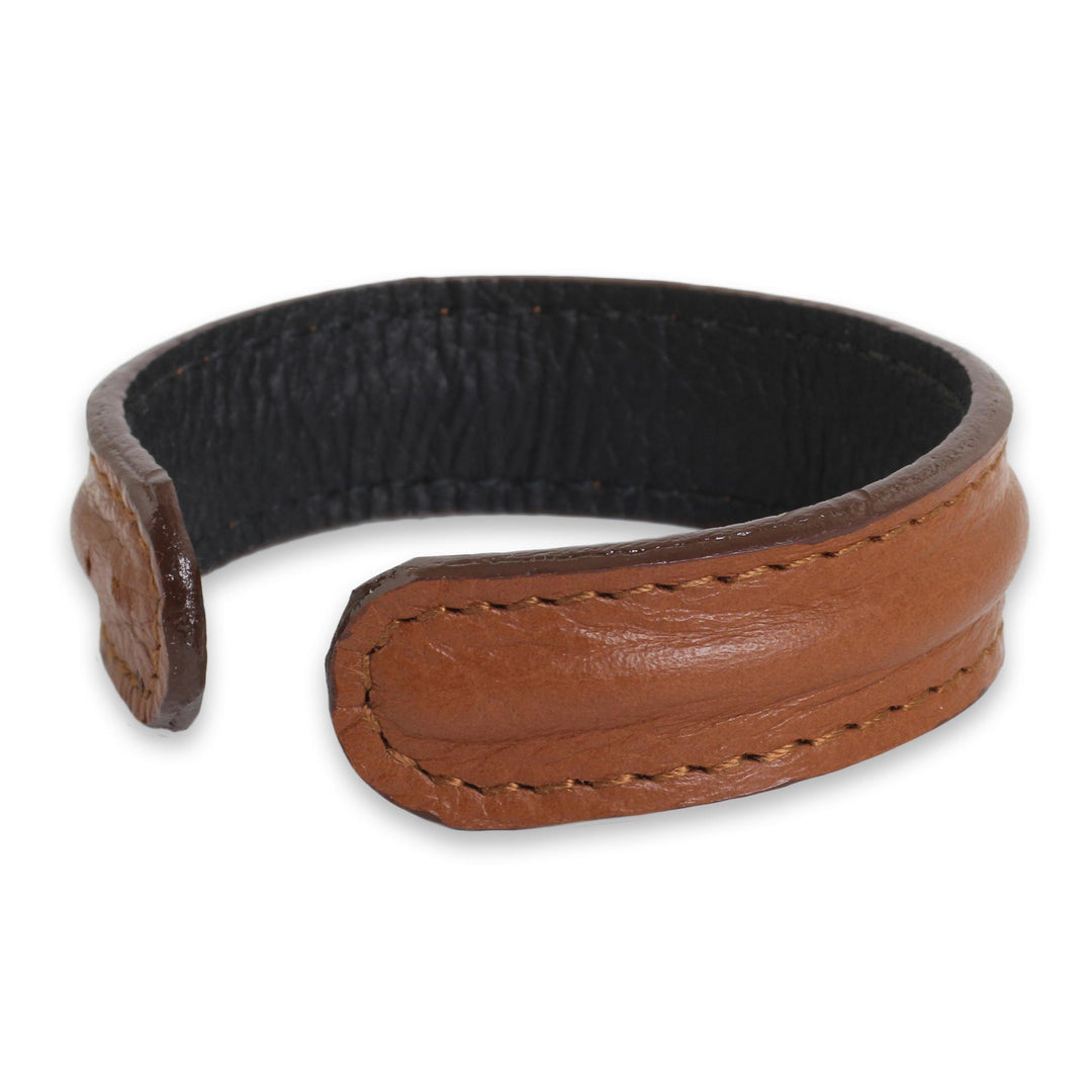 Men's Brown Leather Cuff Bracelet from Thailand - Basic Brown