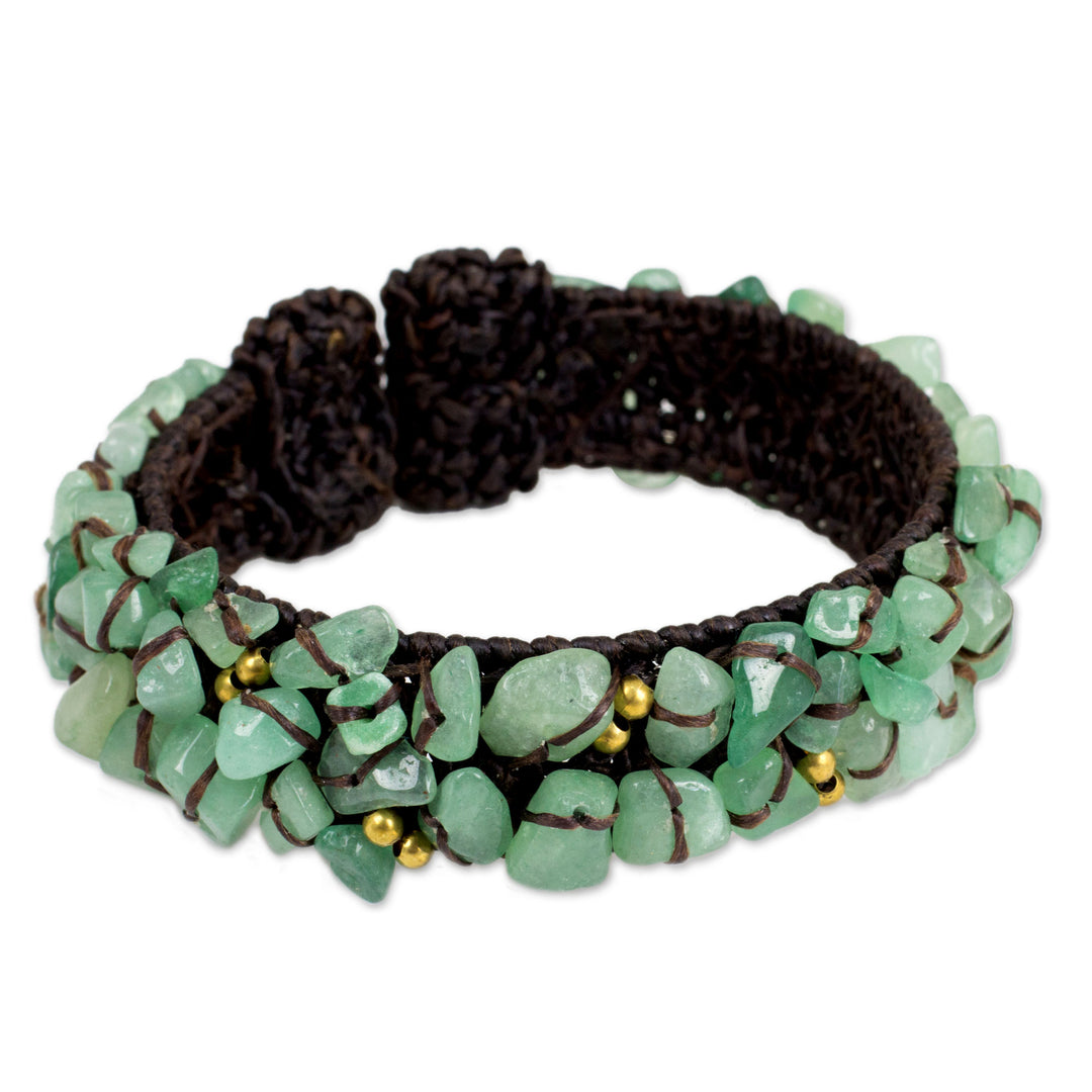 Handcrafted Green Quartz Crocheted Cuff Bracelet - Woodland Morning