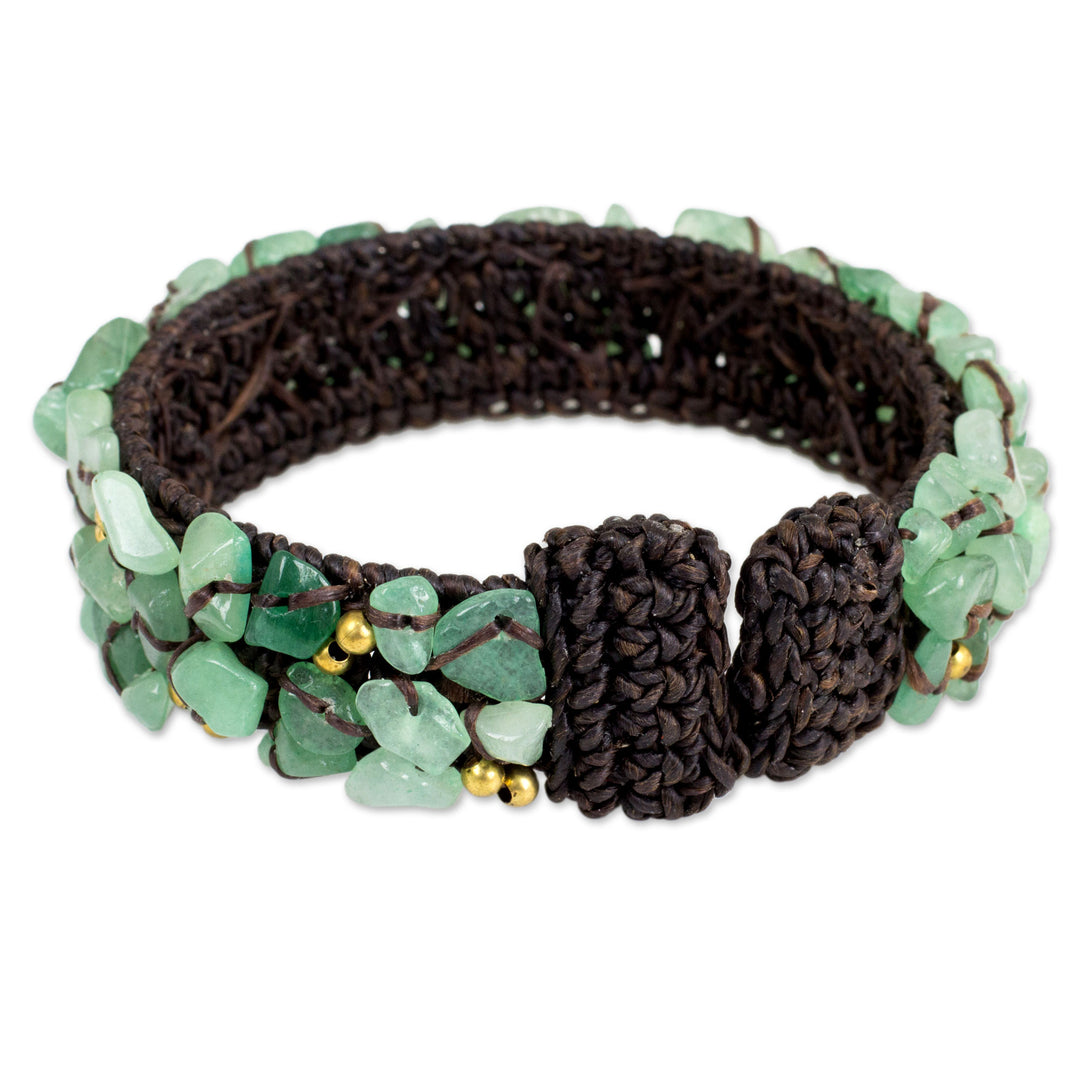 Handcrafted Green Quartz Crocheted Cuff Bracelet - Woodland Morning