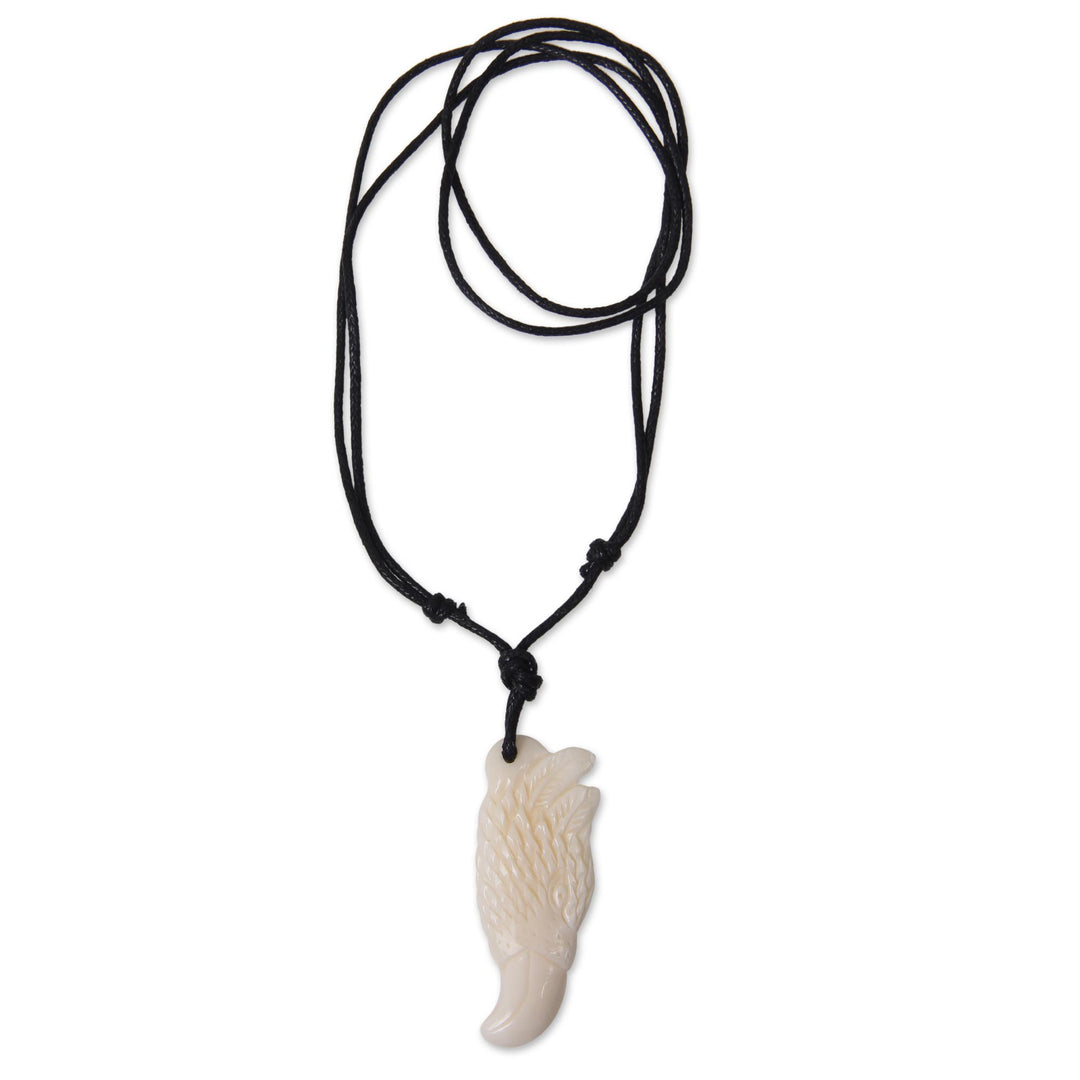 Hand Crafted Eagle Bone Pendant on Cotton Necklace - Handsome Eagle