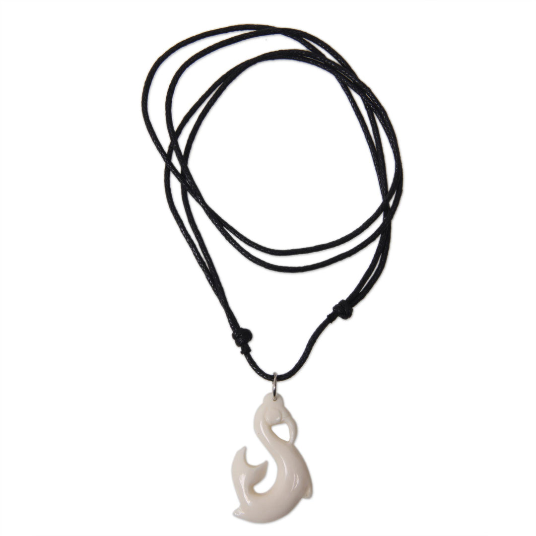 Hand Crafted Bone Pendant and Cotton Necklace - Handsome Walrus