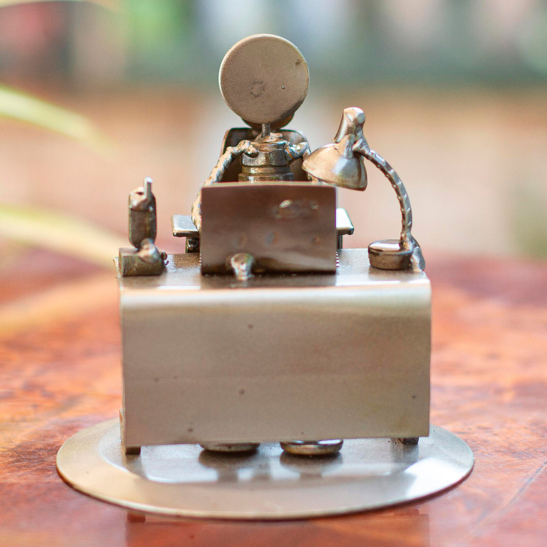 Upcycled Metal and Auto Parts Sculpture from Mexico - Hard-Working Executive