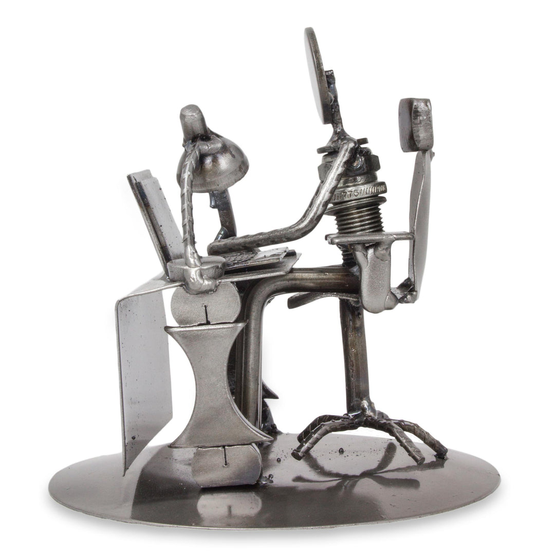 Upcycled Metal and Auto Parts Sculpture from Mexico - Hard-Working Executive