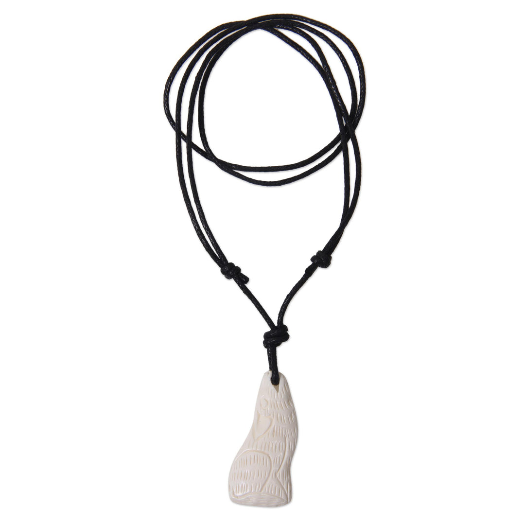 Hand Crafted Rabbit Bone Pendant on Cotton Necklace - Handsome Rabbit