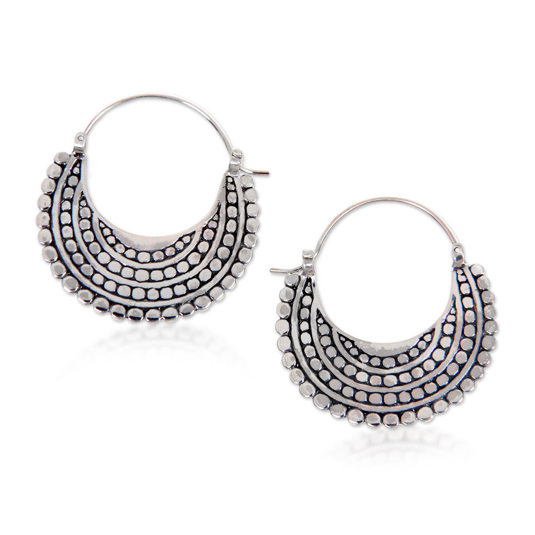 Artisan Crafted Sterling Silver Hoop Style Earrings - Moon Sliver
