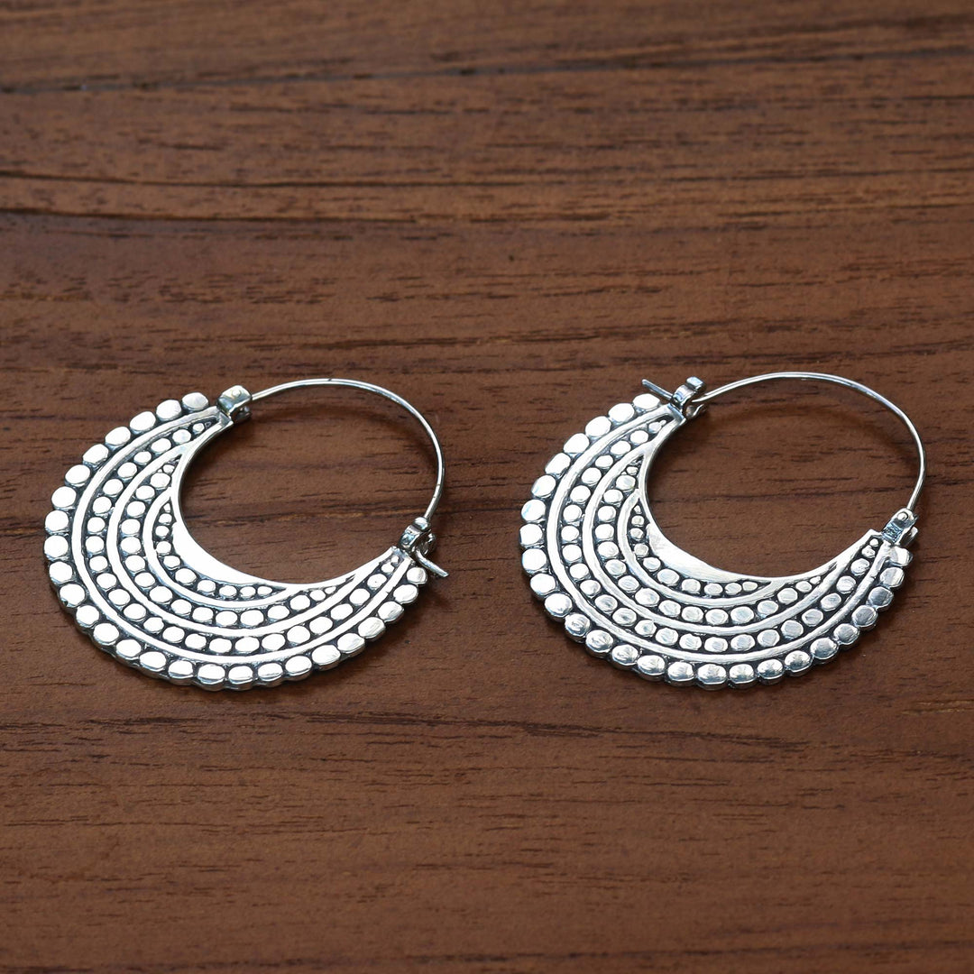 Artisan Crafted Sterling Silver Hoop Style Earrings - Moon Sliver