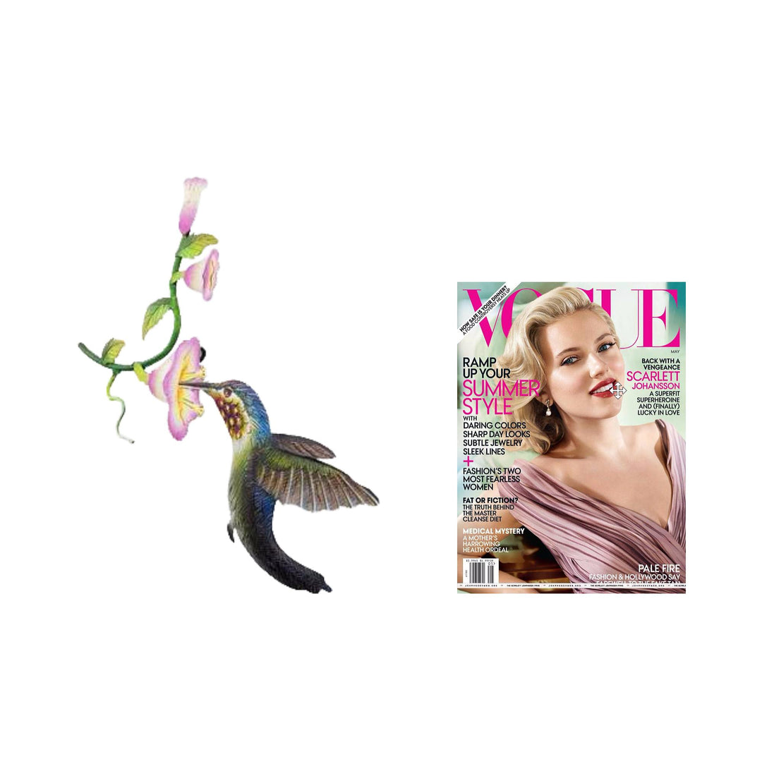 Handcrafted Bird Metal Art for the Wall - Hummingbird and Hollyhocks