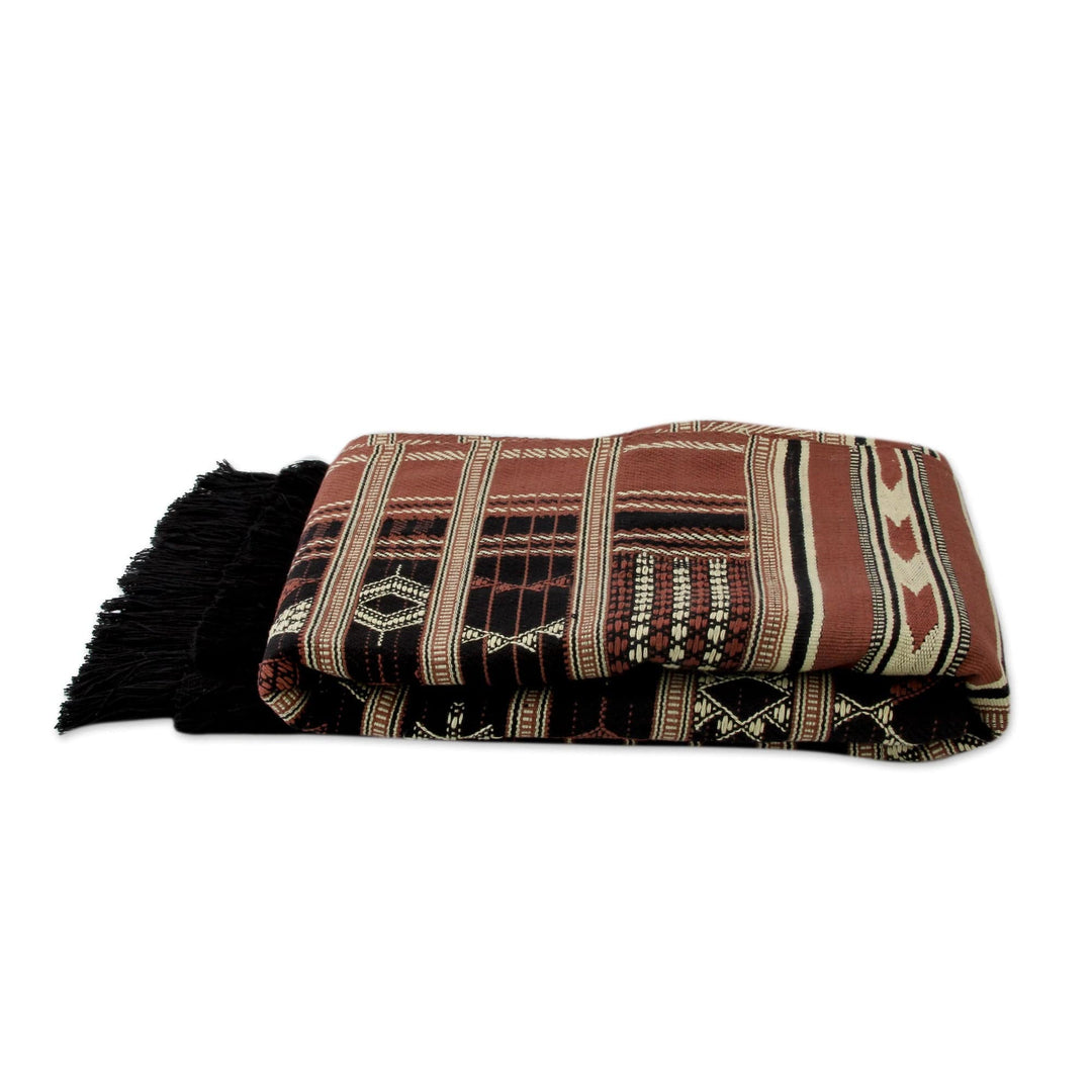 Cotton Geometric Handwoven Cotton Thrown in Black and Browns - Jodhpur Night