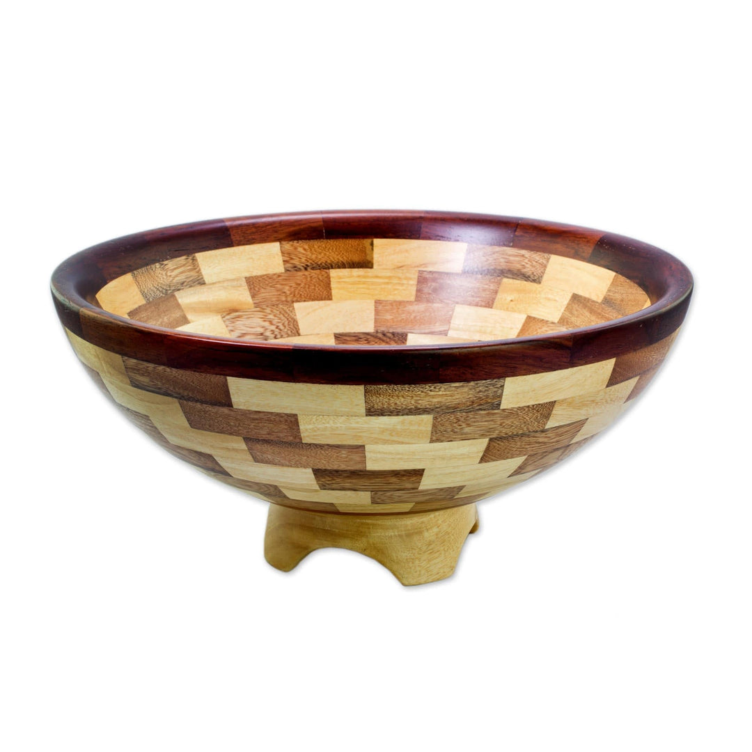 Artisan Crafted Natural Wood Fruit Bowl from Guatemala - Tikal Geometry