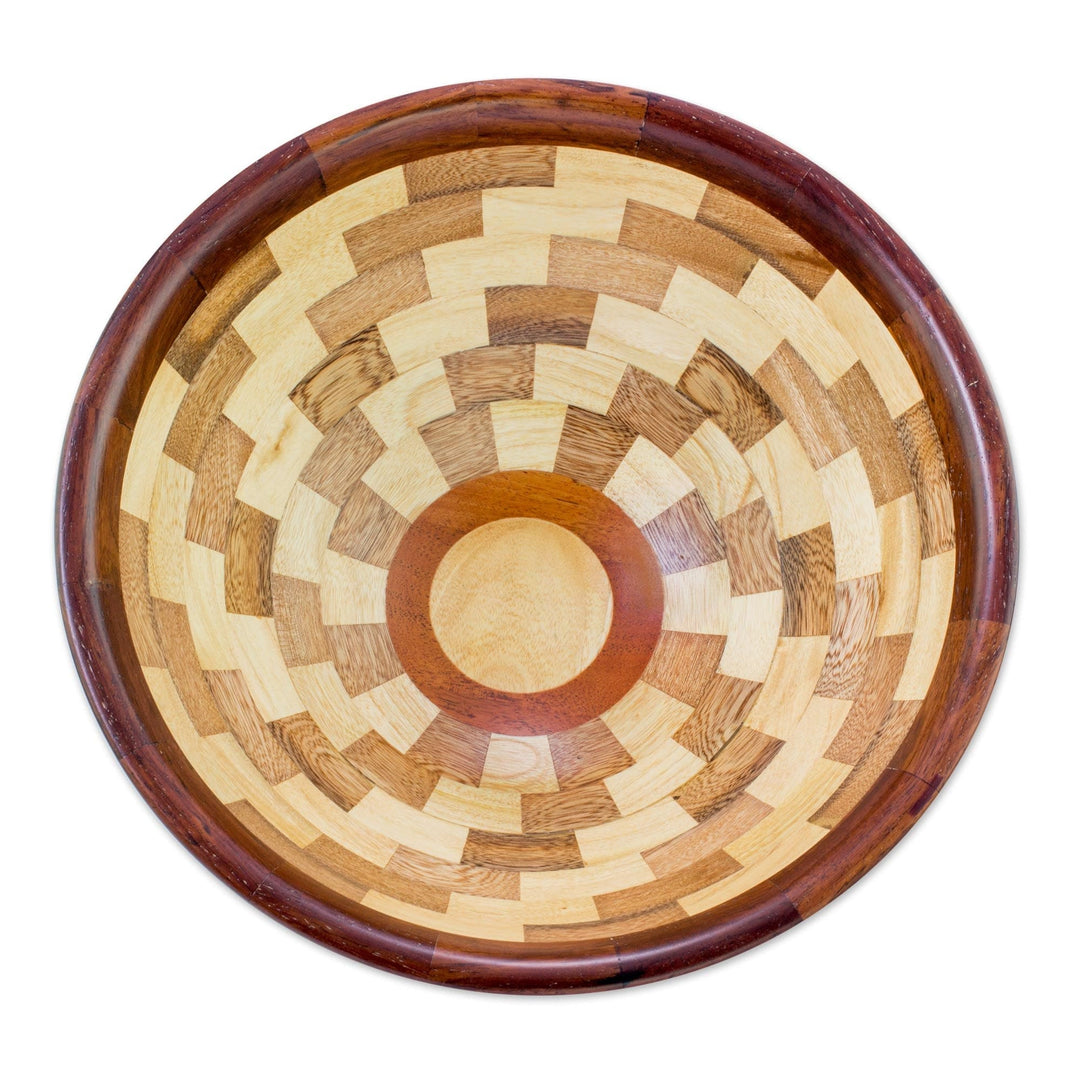 Artisan Crafted Natural Wood Fruit Bowl from Guatemala - Tikal Geometry