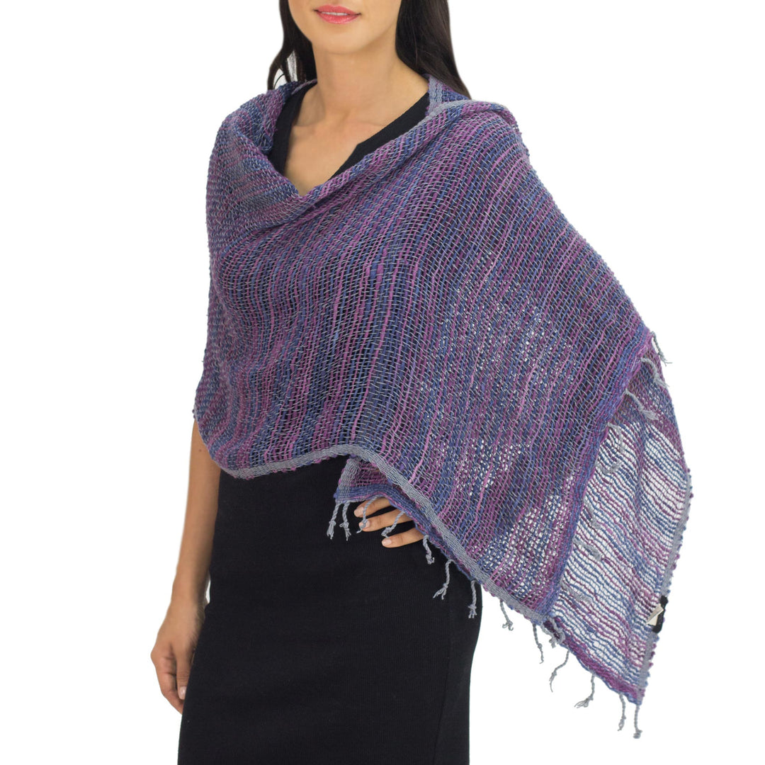Hand Woven Cotton Shawl Thai Blue Purple Wrap - Breeze of Blue Purple
