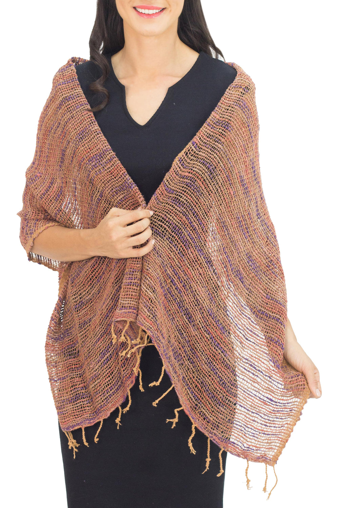 Hand Spun Cotton Shawl Wrap in Brown Purple and Pink - Breeze of Brown Purple
