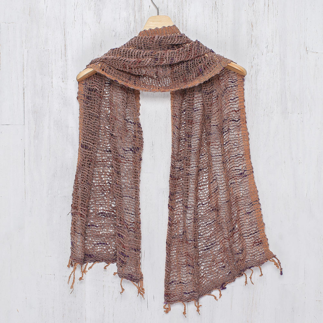 Hand Spun Cotton Shawl Wrap in Brown Purple and Pink - Breeze of Brown Purple