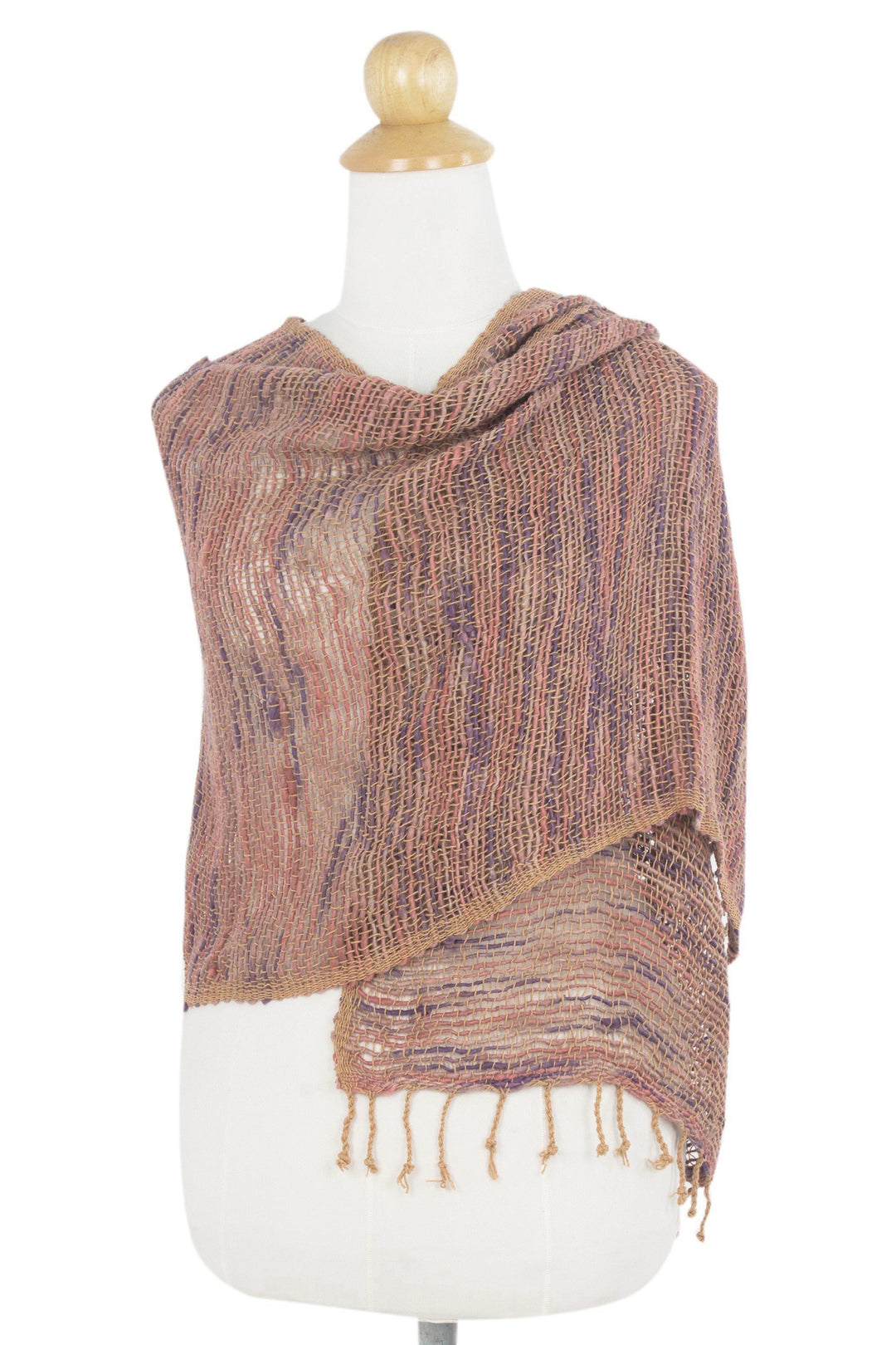 Hand Spun Cotton Shawl Wrap in Brown Purple and Pink - Breeze of Brown Purple