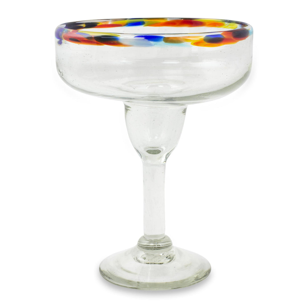 Set of 6 Artisan Crafted Blown Glass Margarita Glasses - Confetti Rim