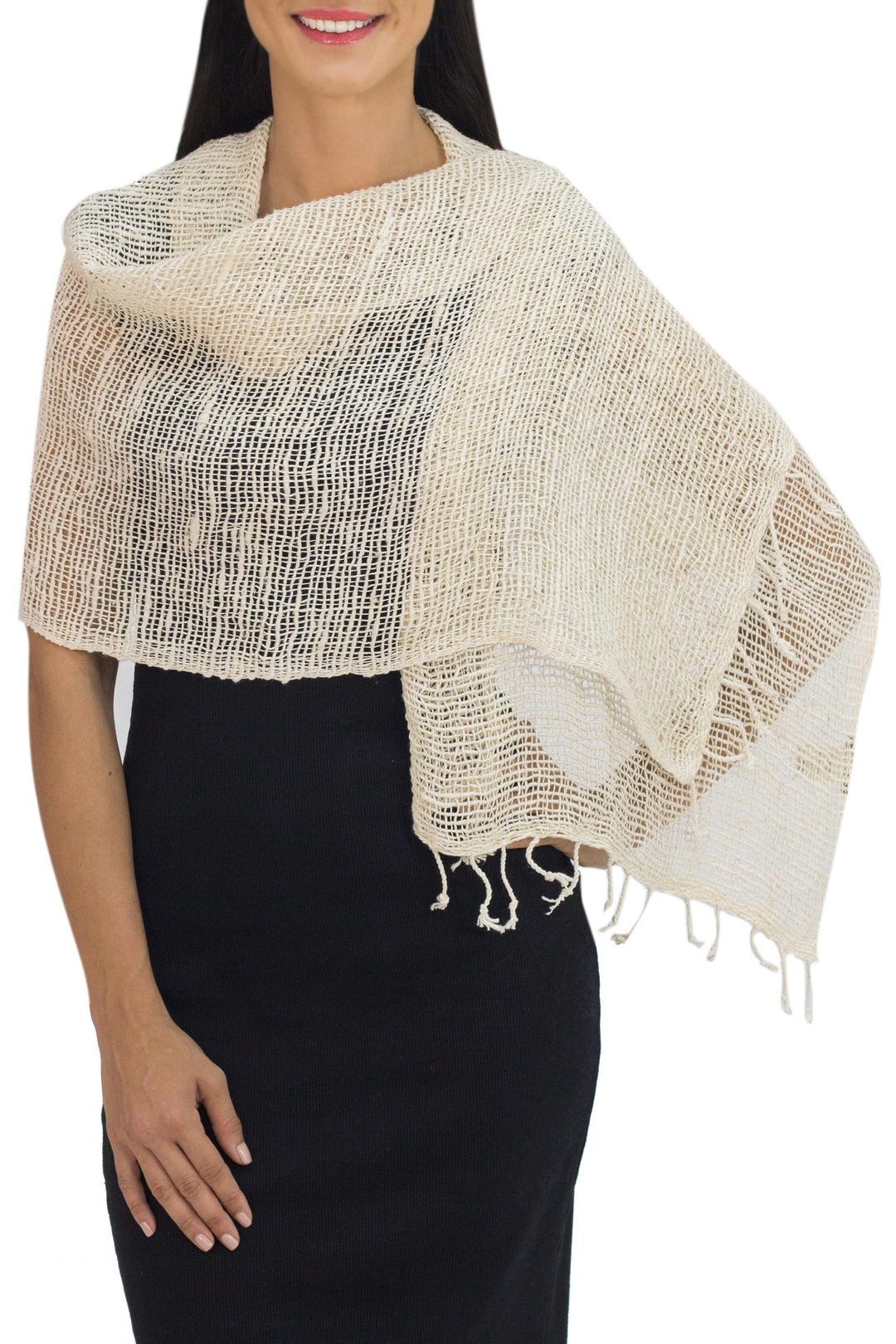 Natural Cotton Hand Woven Shawl Wrap from Thailand - Breeze of Nature