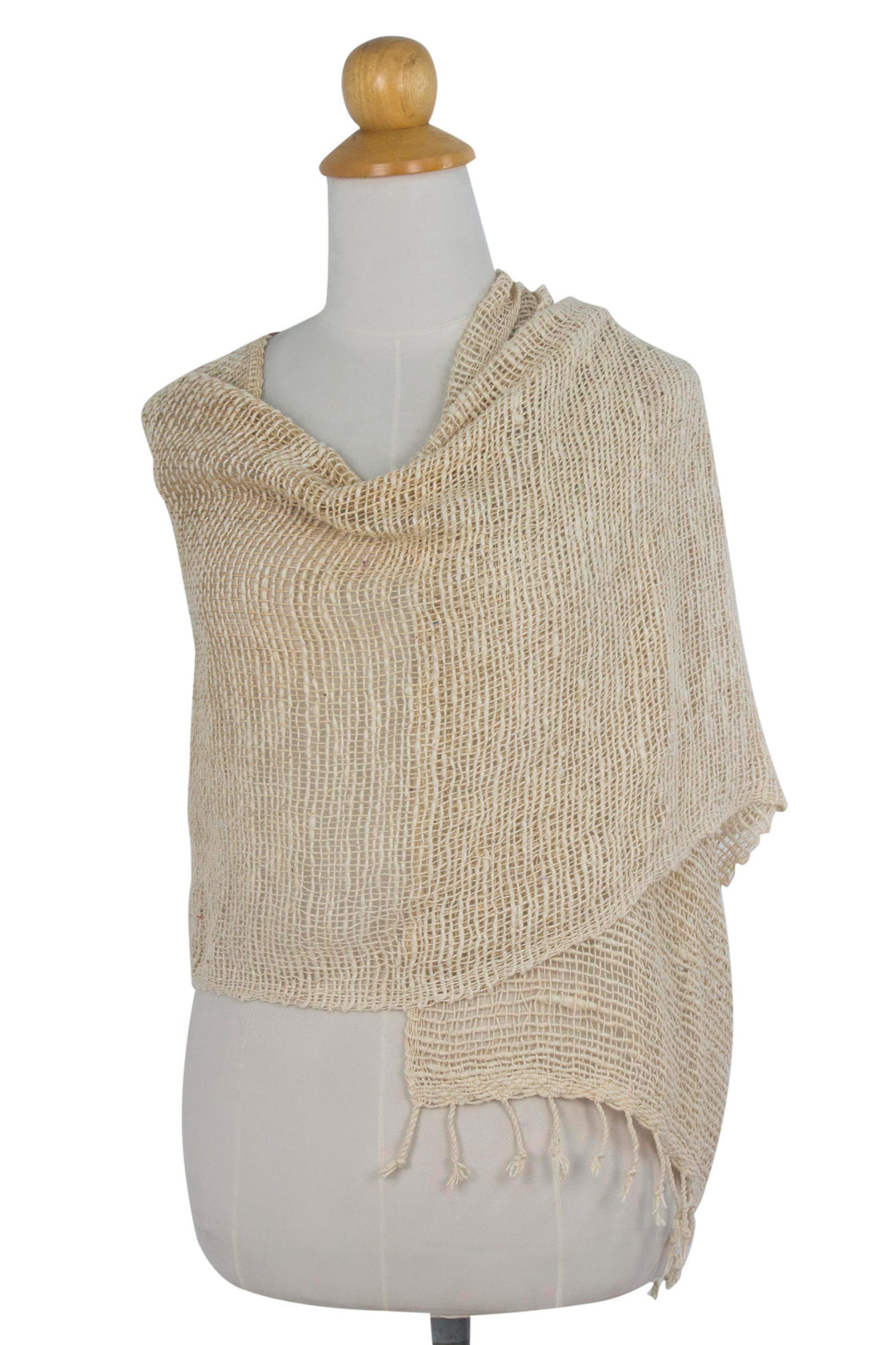Natural Cotton Hand Woven Shawl Wrap from Thailand - Breeze of Nature