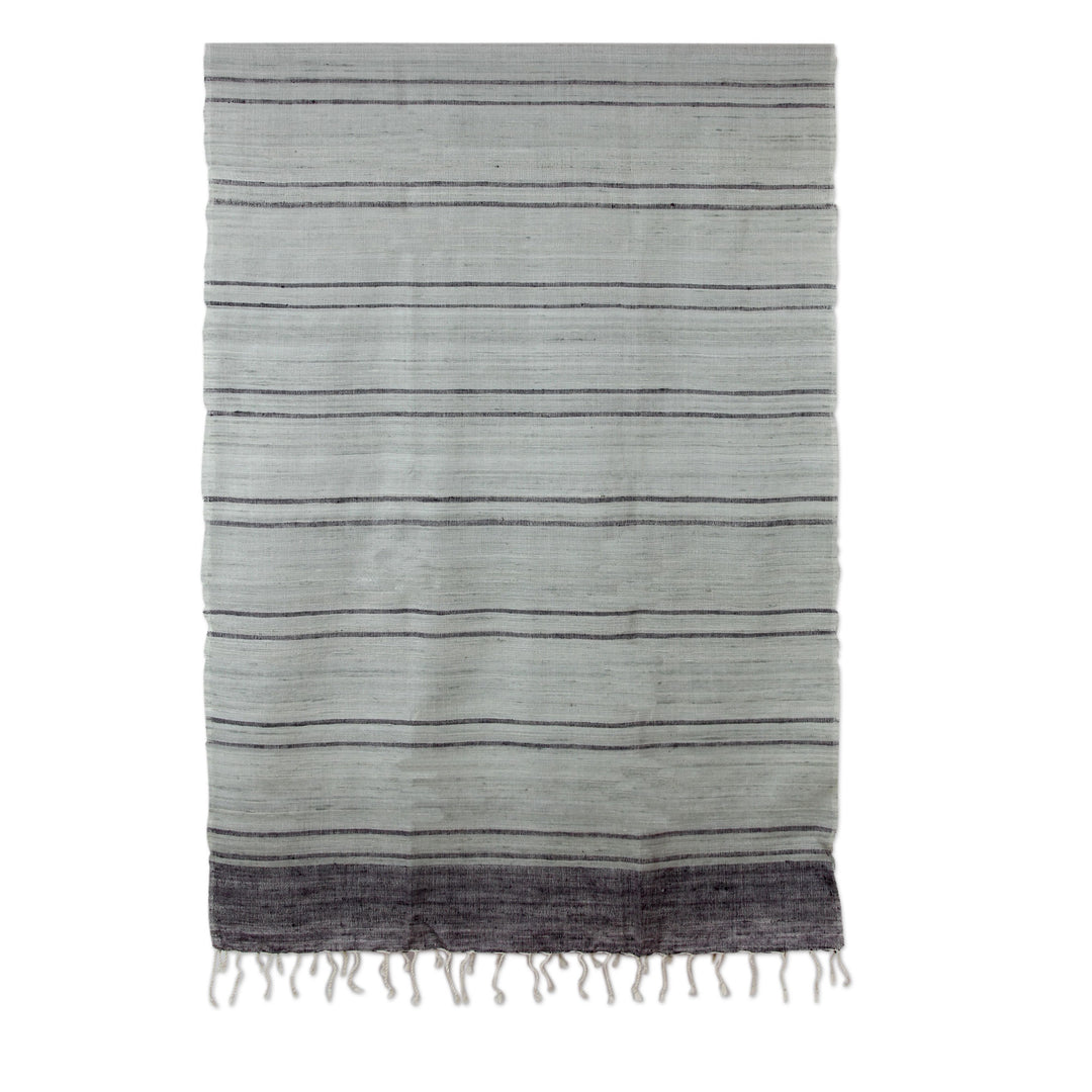 India Tussar Silk Striped Pastels Handwoven Shawl - Soft Colors