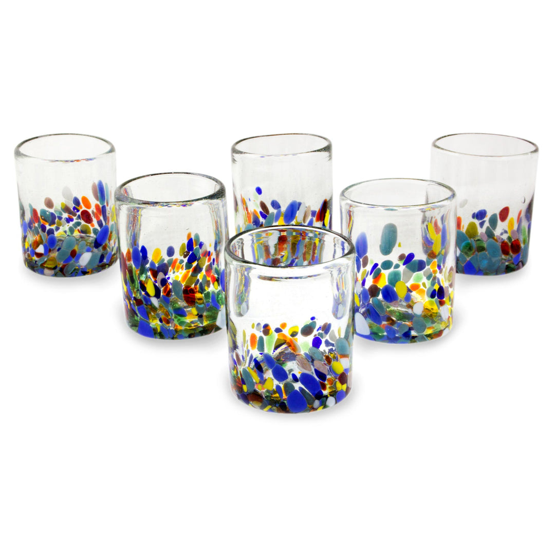 Hand Blown Glass Colorful Juice Glasses (Set of 6) - Confetti Festival