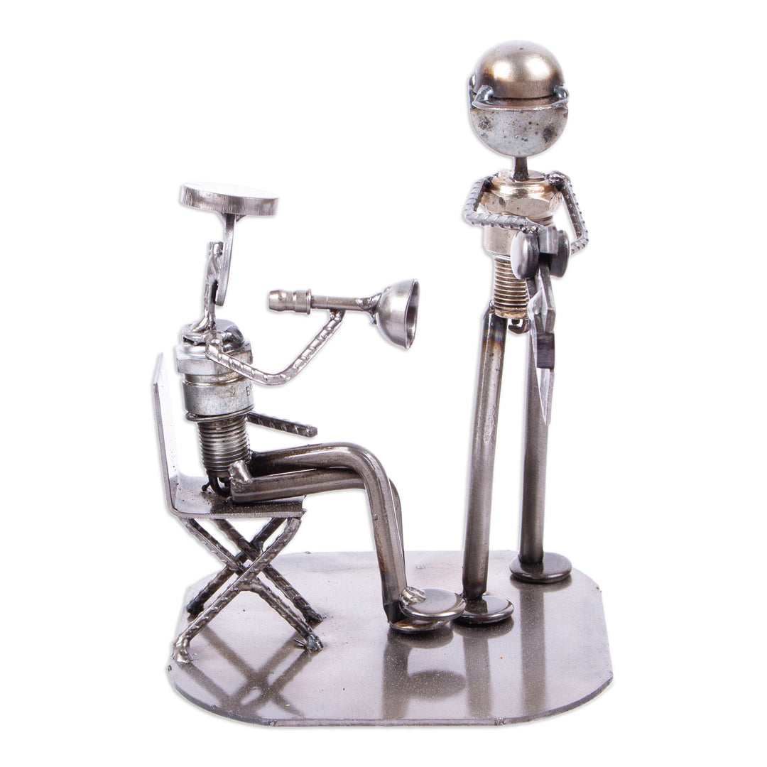 Recycled Metal and Auto Part Filmmaker Sculpture from Mexico - Rustic Film Director