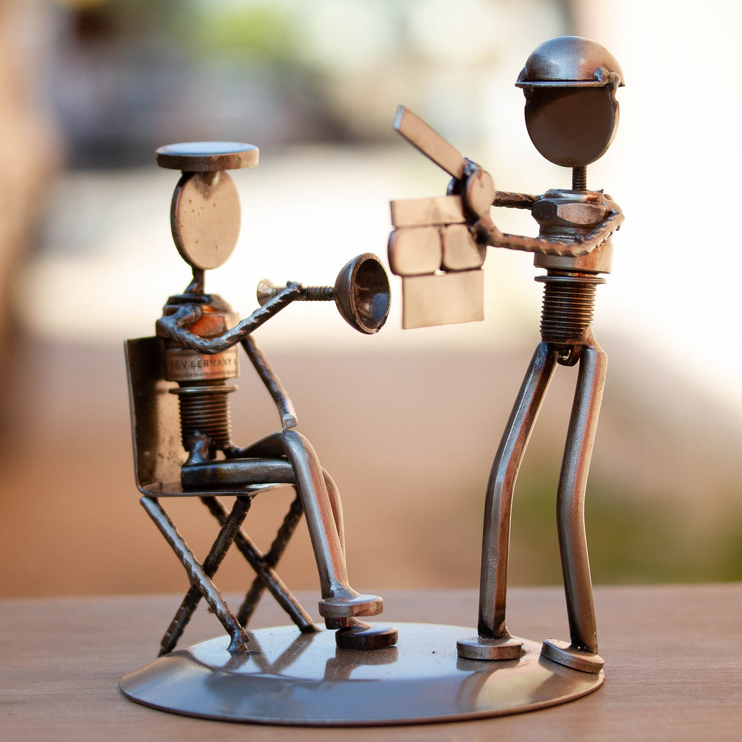Recycled Metal and Auto Part Filmmaker Sculpture from Mexico - Rustic Film Director