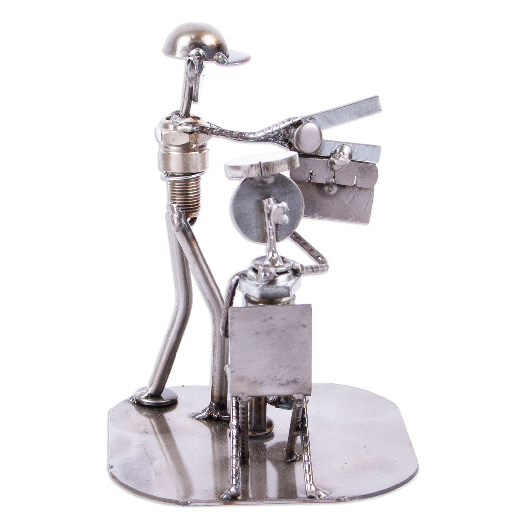 Recycled Metal and Auto Part Filmmaker Sculpture from Mexico - Rustic Film Director