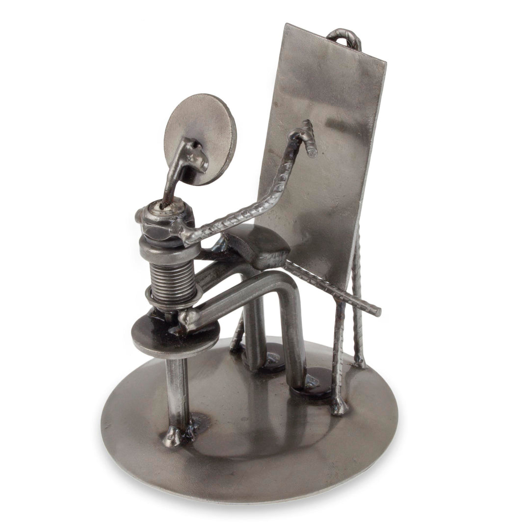 Handcrafted Recycled Metal and Auto Part Painter Sculpture - Rustic Artist at Work