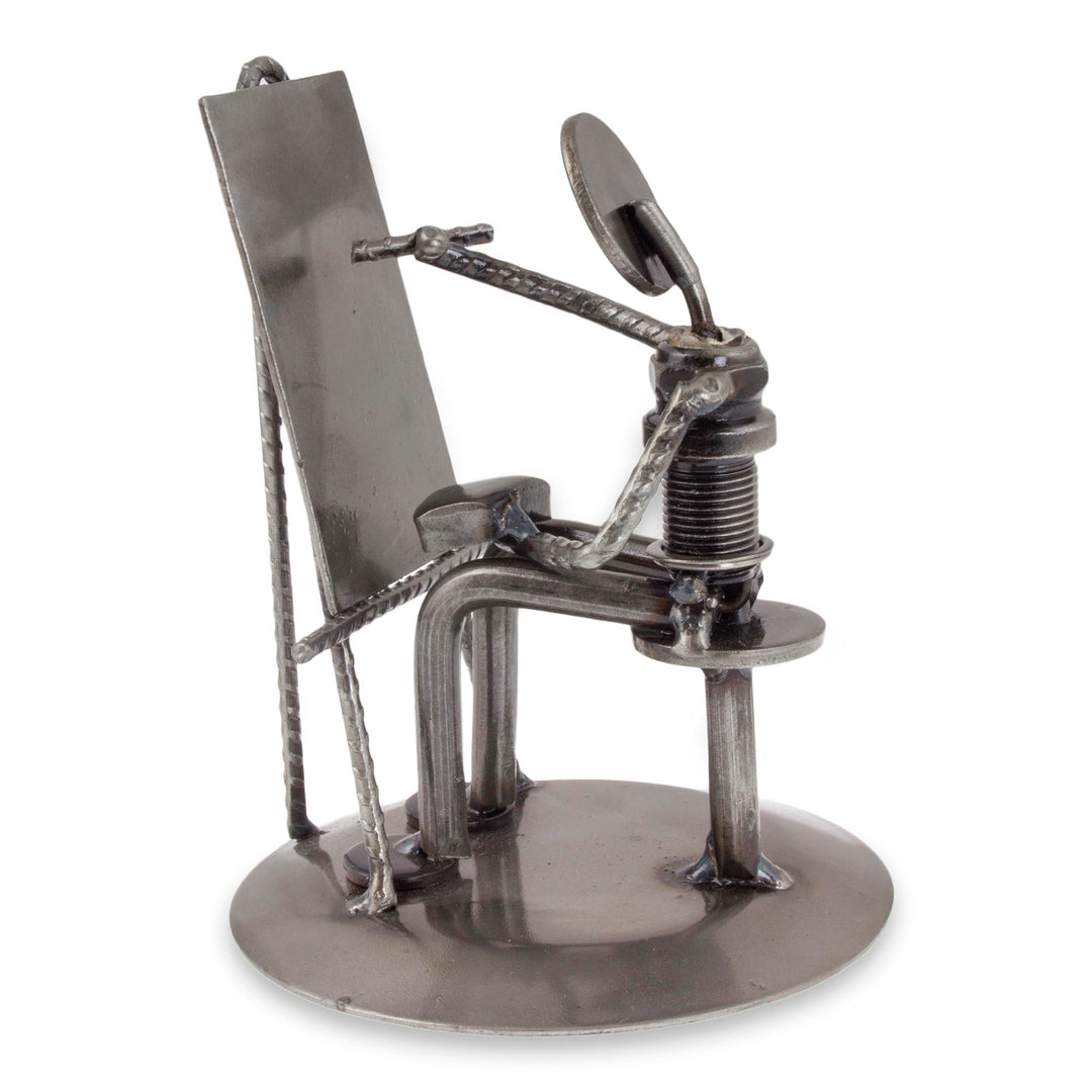 Handcrafted Recycled Metal and Auto Part Painter Sculpture - Rustic Artist at Work