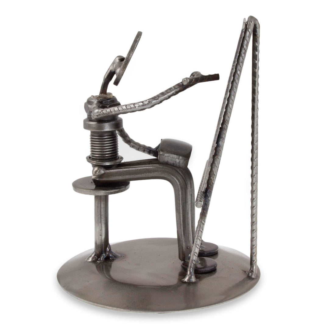 Handcrafted Recycled Metal and Auto Part Painter Sculpture - Rustic Artist at Work