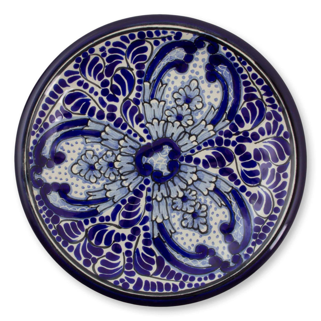 Majolica Ceramic Blue Floral Cup and Saucer - Puebla Kaleidoscope