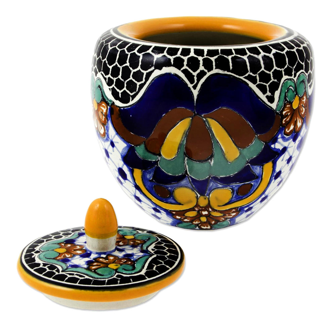 Artisan Crafted Talavera Style Creamer and Sugar Bowl Set - Zacatlan Flowers