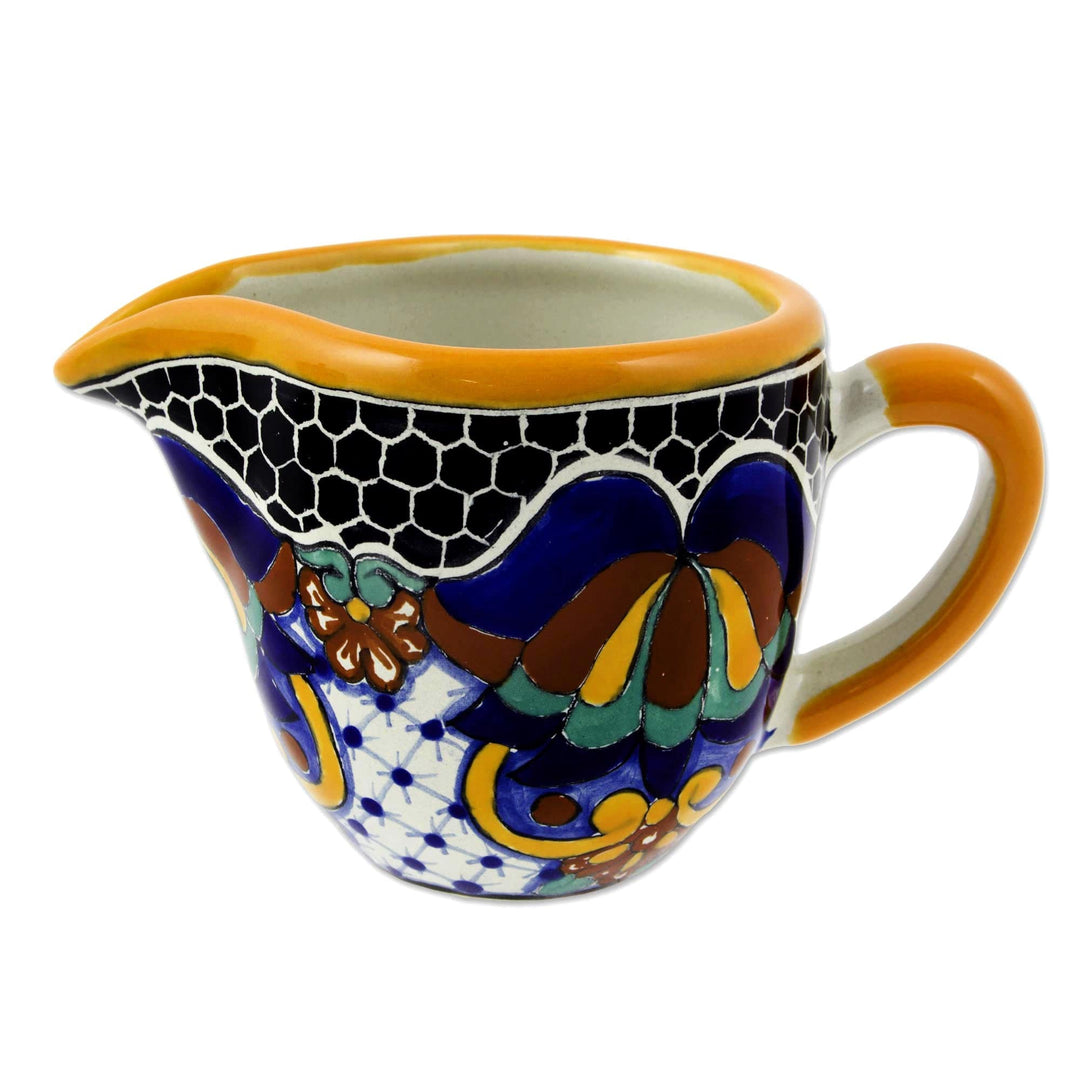 Artisan Crafted Talavera Style Creamer and Sugar Bowl Set - Zacatlan Flowers