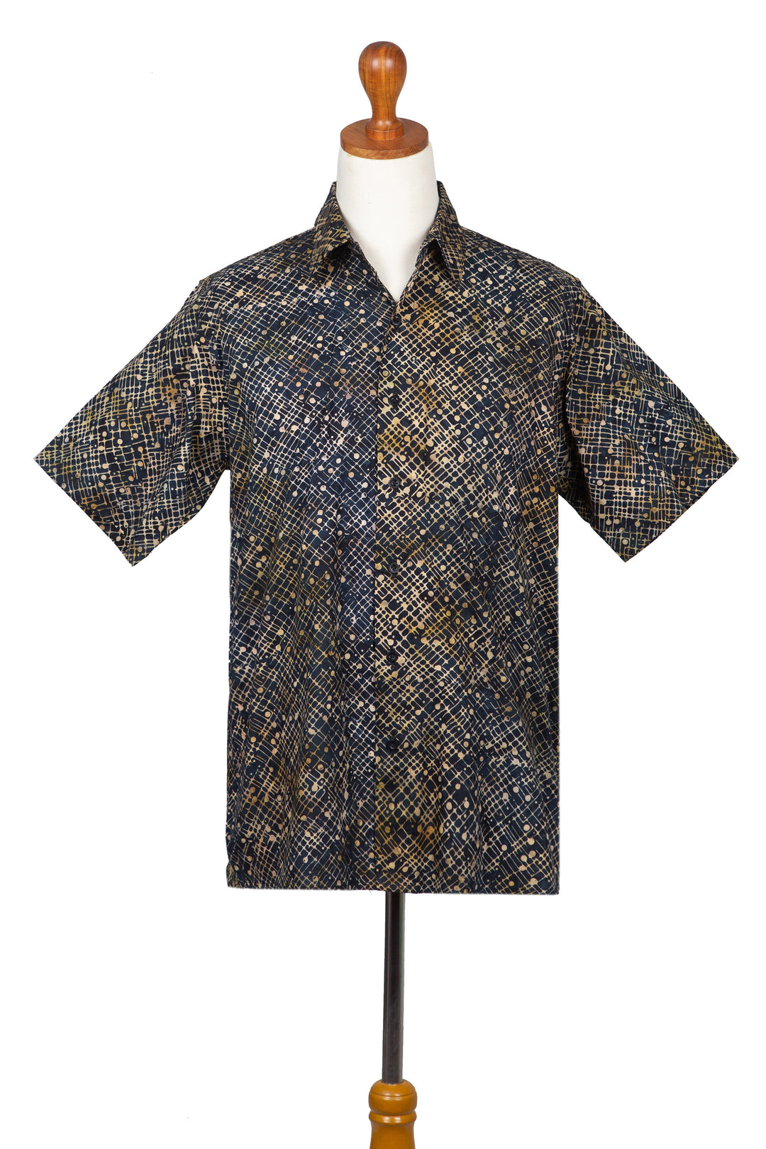 Hand Dyed Batik Short Sleeve Shirt for Men from Bali - Night Starfield