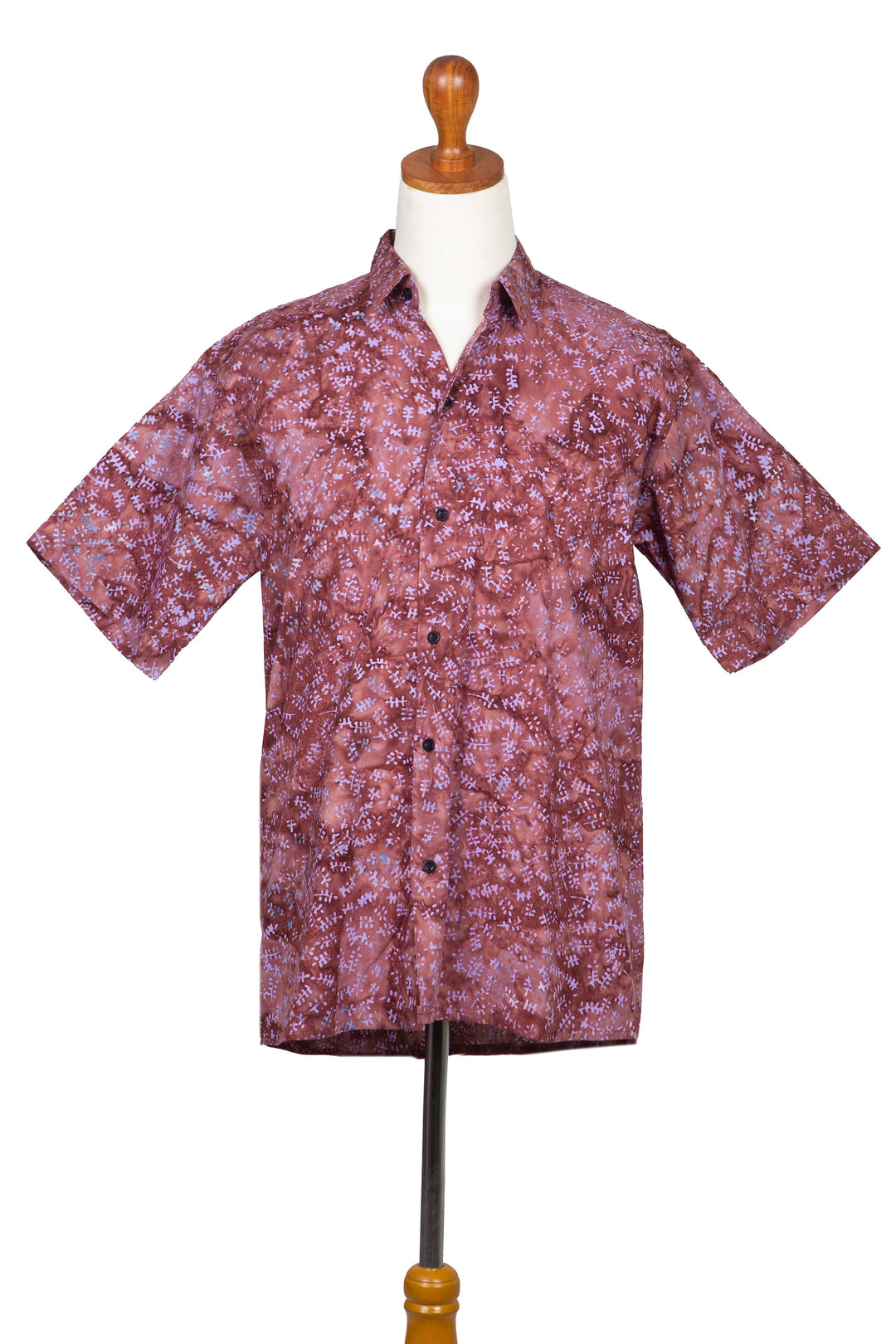 Fair Trade Men's Cotton Batik Shirt in Reds from Bali - Light and Shadow