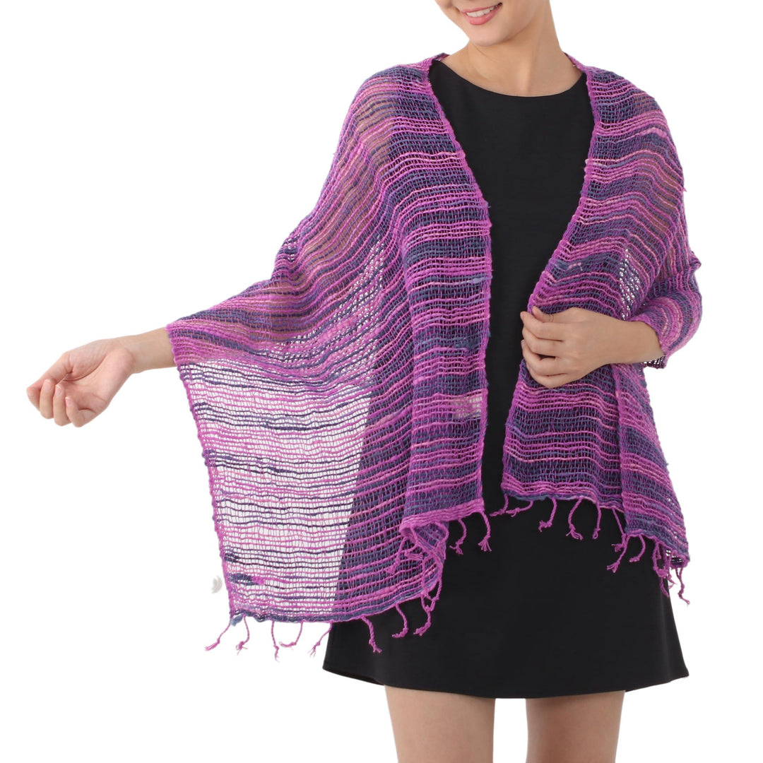 Soft Purple and Blue Open Weave Cotton Scarf - Spring Melange