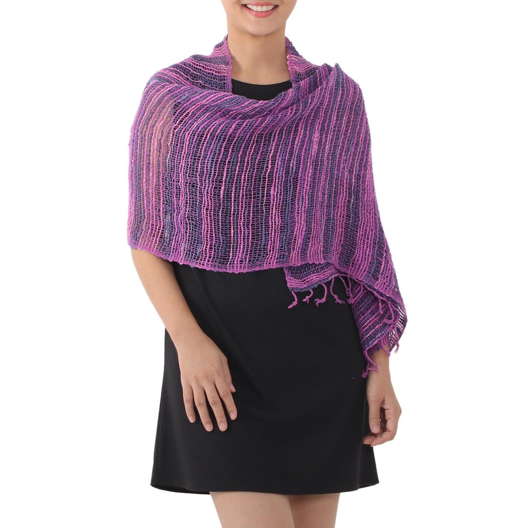 Soft Purple and Blue Open Weave Cotton Scarf - Spring Melange