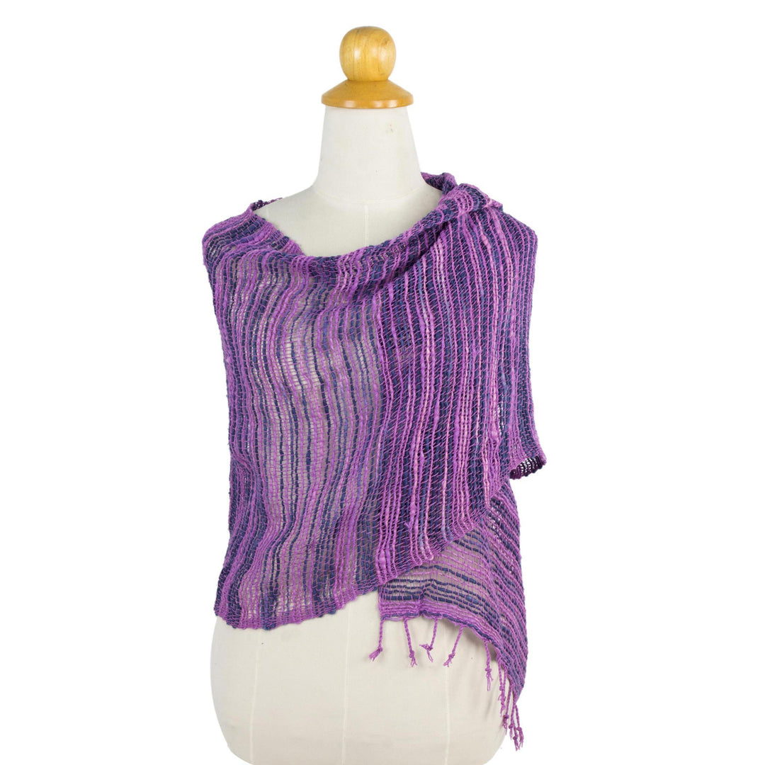 Soft Purple and Blue Open Weave Cotton Scarf - Spring Melange