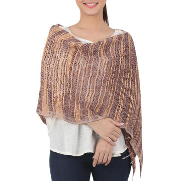 Handwoven Cotton Open Weave Scarf in Brown and Yellow - Autumn Melange