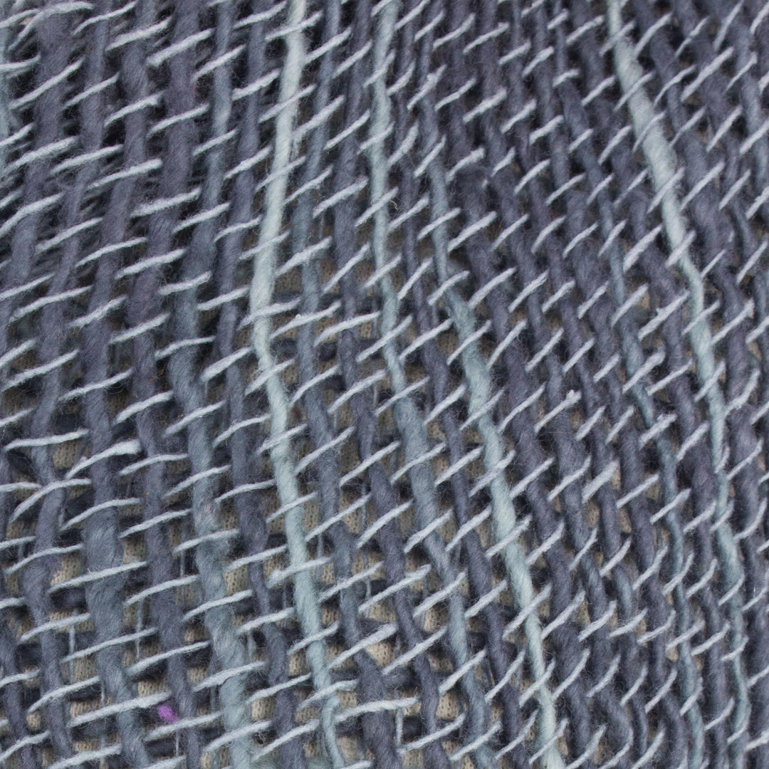 Blue Gray Open Weave Cotton Scarf Handmade in Thailand - Winter Melange