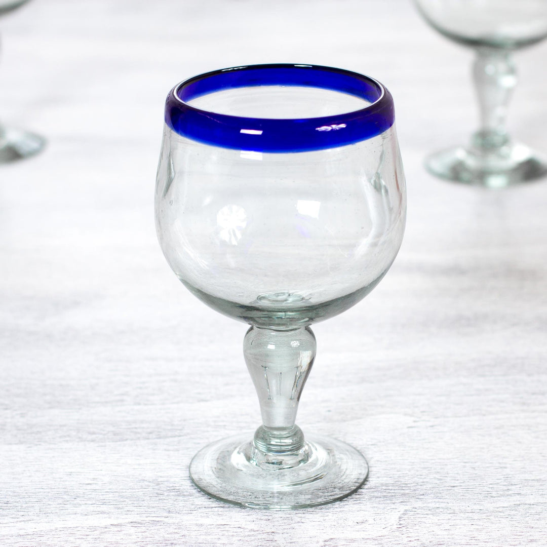 Cobalt Blue Rim Hand Blown 18 oz Wine Glasses (Set of 4) - Cobalt Kiss